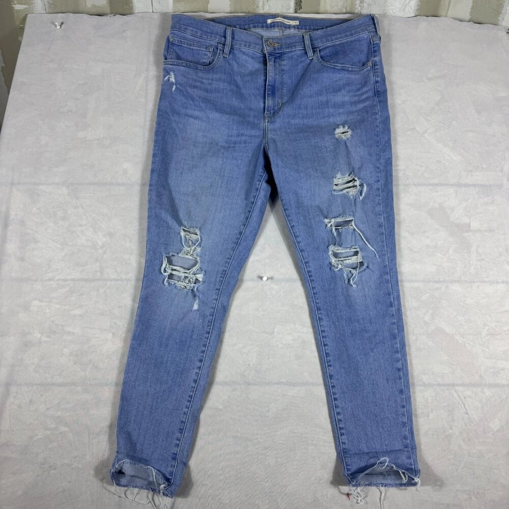 Levi's 720 High Rise Super Skinny‎ Jeans Womens Blue Distressed Denim Size 33x28